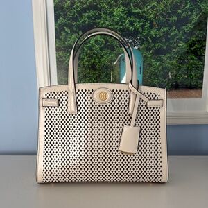 Tory Burch Cream Perforated Tote Bag